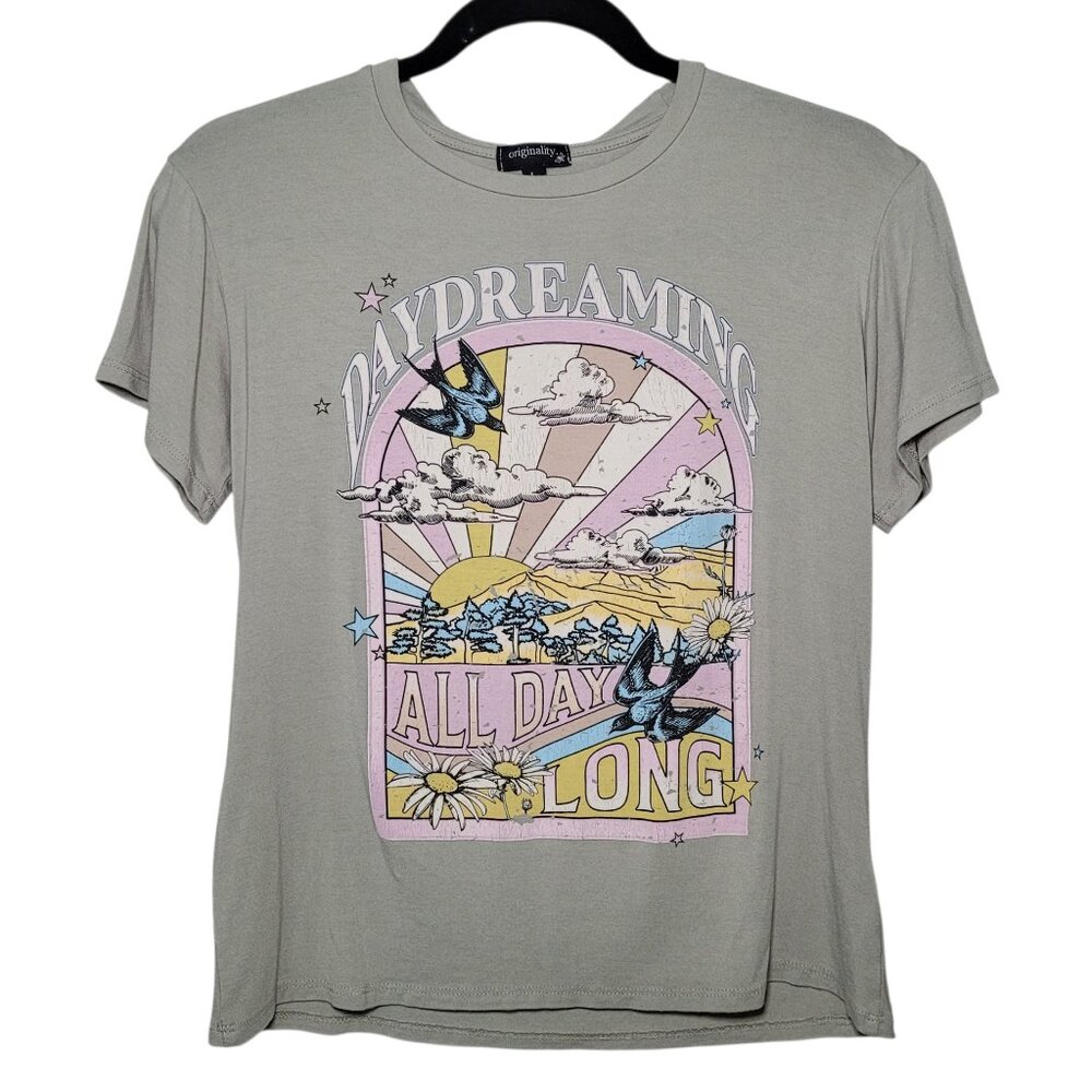 Originality Daydreaming All Day Long Graphic Tee Sage Green Boho Top Youth Large
